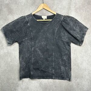 Sezane T-Shirt Darren Tee Women Organic Cotton Short Sleeve Acid Faded Black XXL